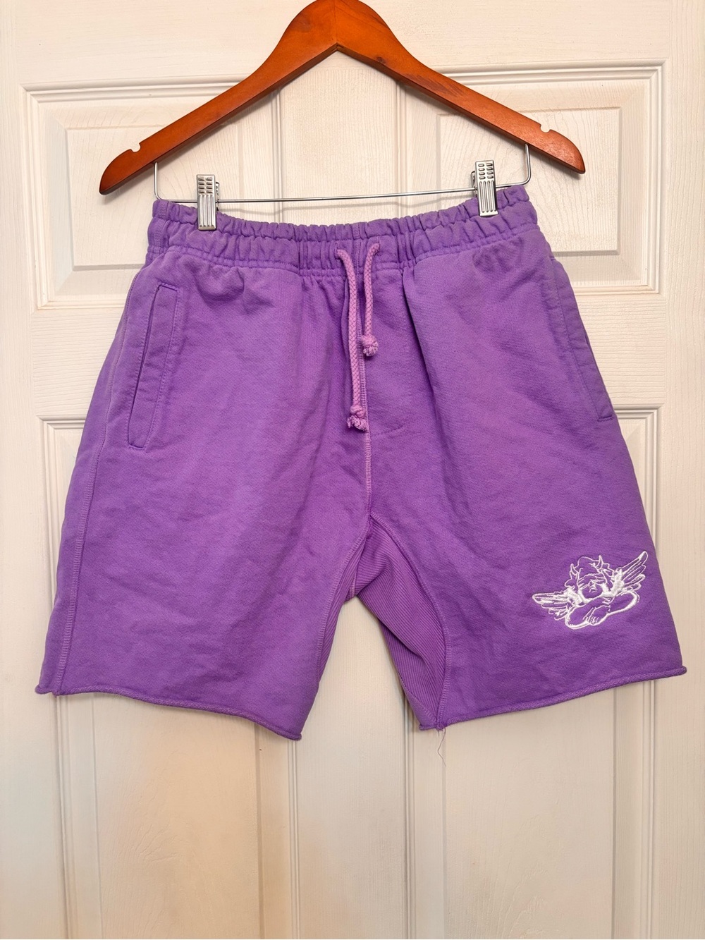 Boys Lie Purple Drawstring Athletic Shorts with Cherub Embroidery